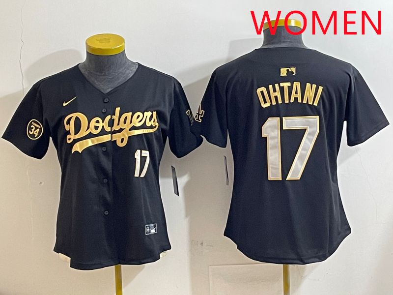 Women Los Angeles Dodgers 17 Ohtani Black Gold Nike 2025 MLB Jersey style 4281